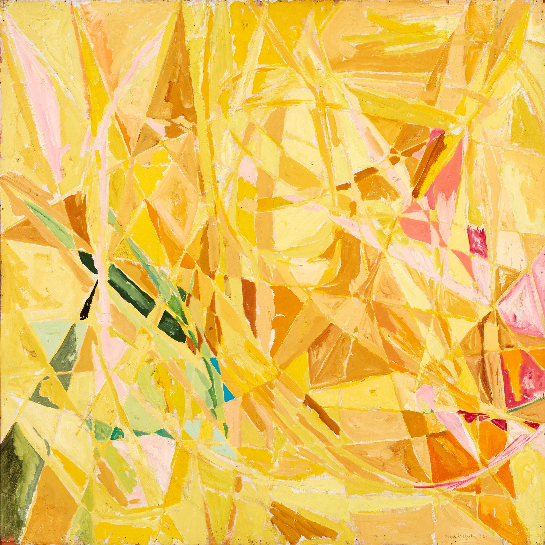 Else Alfelt. Gult med grønt og rødt, 1941. Olje på plate