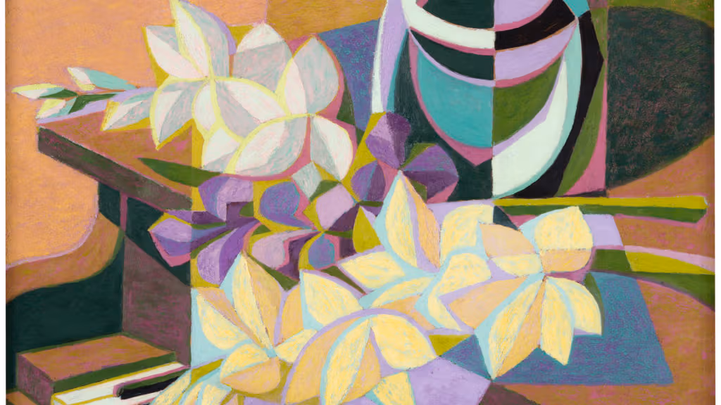 Birger Carlstedts maleri som viser et piano med blomster på toppen