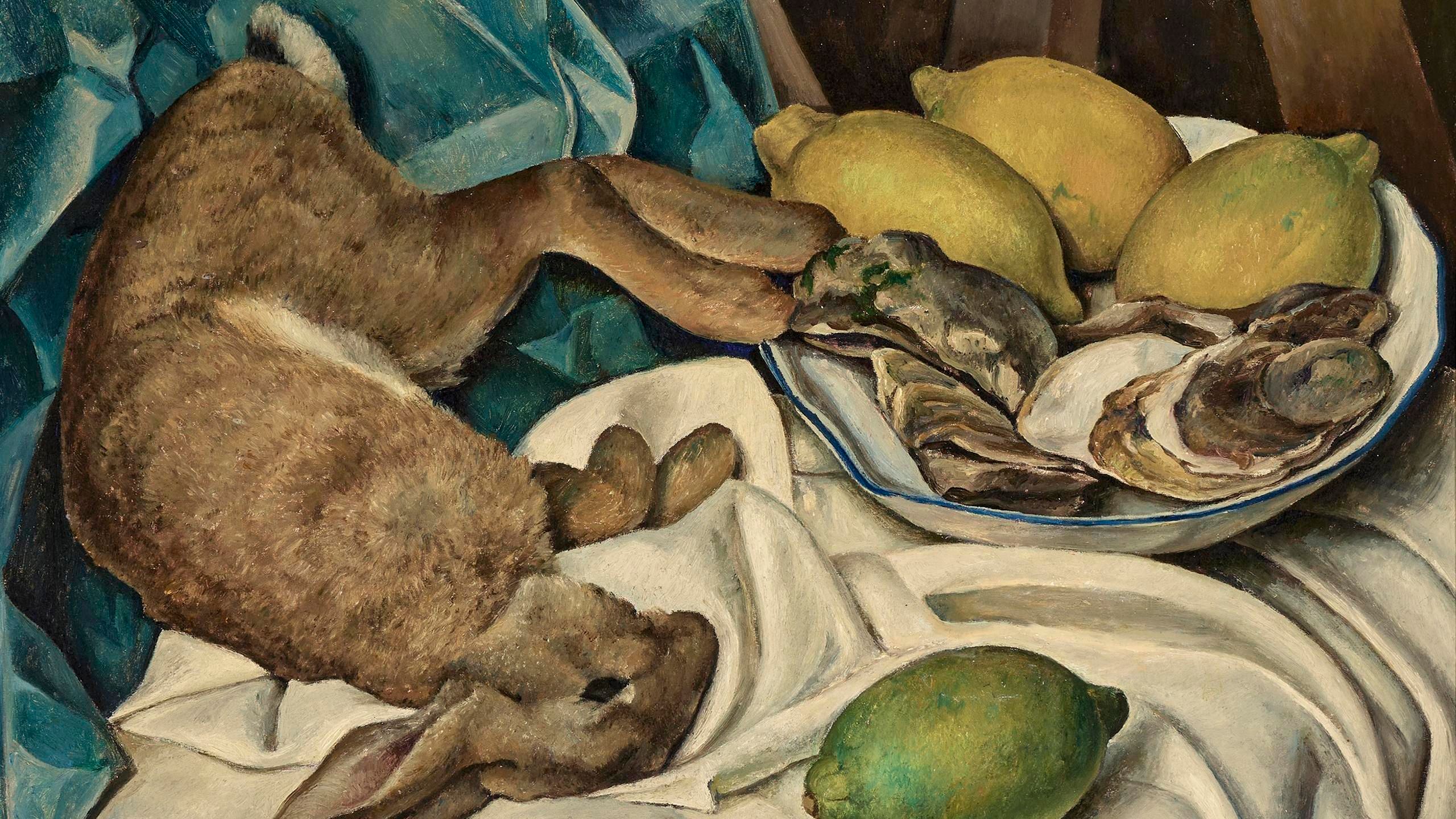 Ellen Fischer, Oppstilling med hare og østers, ca. 1917. Tangen-samlingen. 