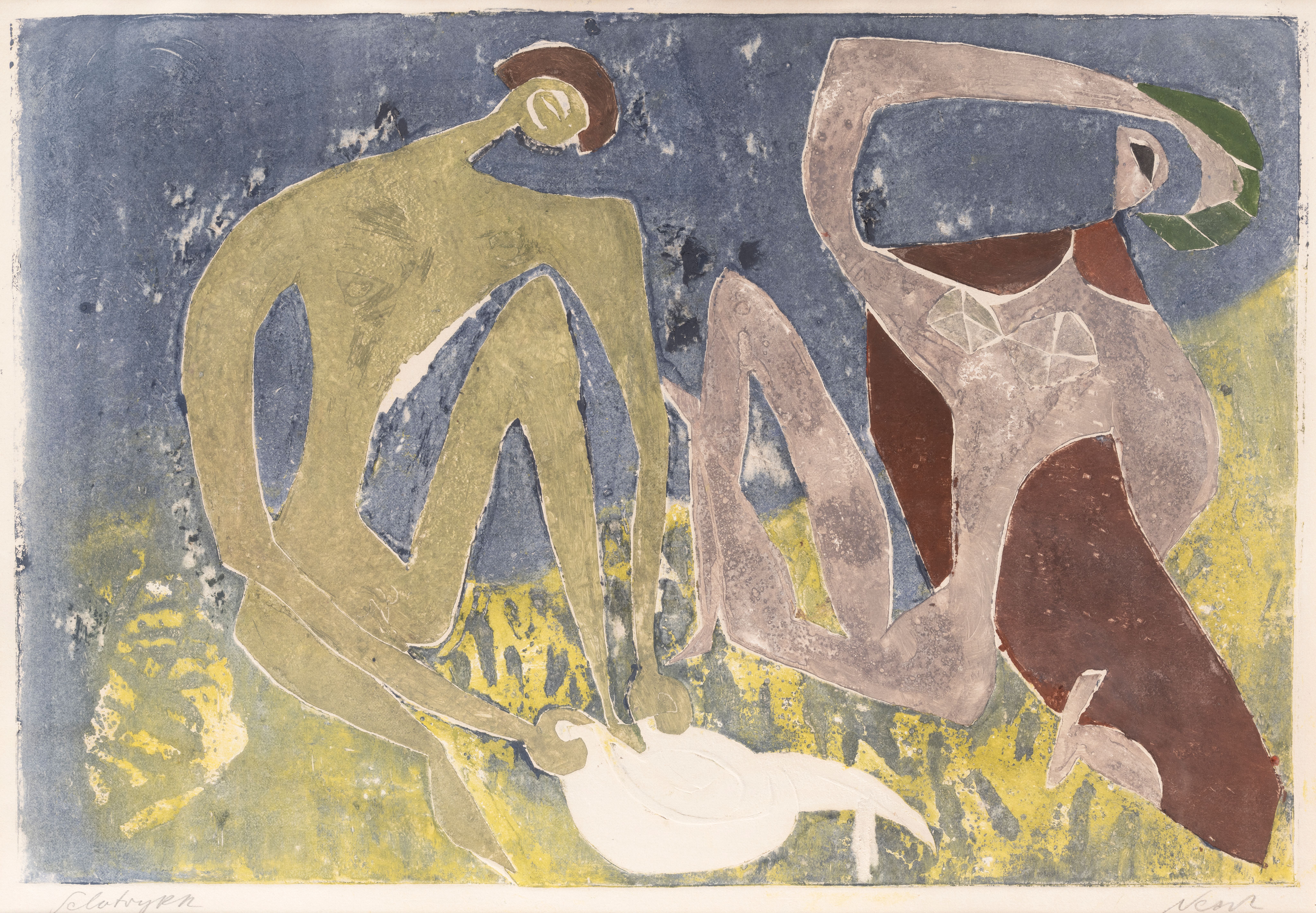 Rolf Nesch, Mann og kvinne, 1939-1940, metalltrykk. Tangen-samlingen 